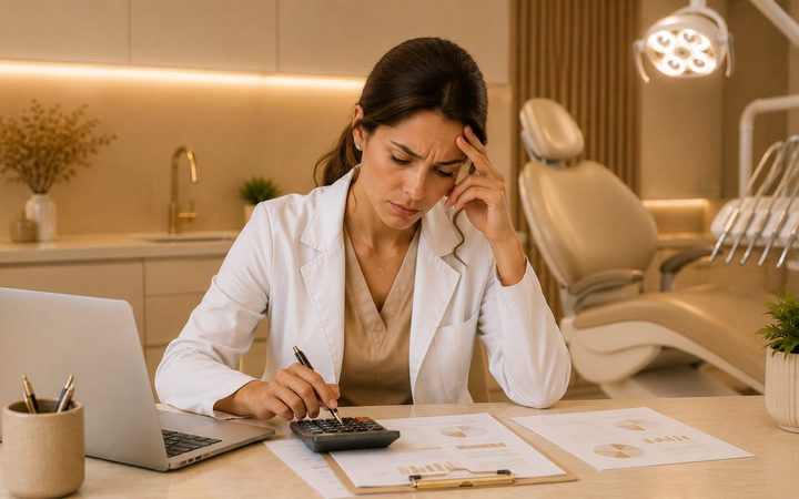 Dentista calculando o custo de montar um consultório odontológico em São Paulo